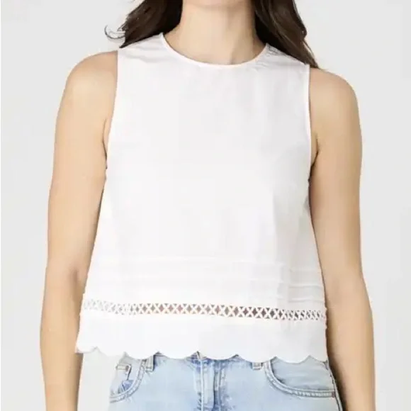 French Connection White Scallop Hem Tank Top - Picture 1 of 8